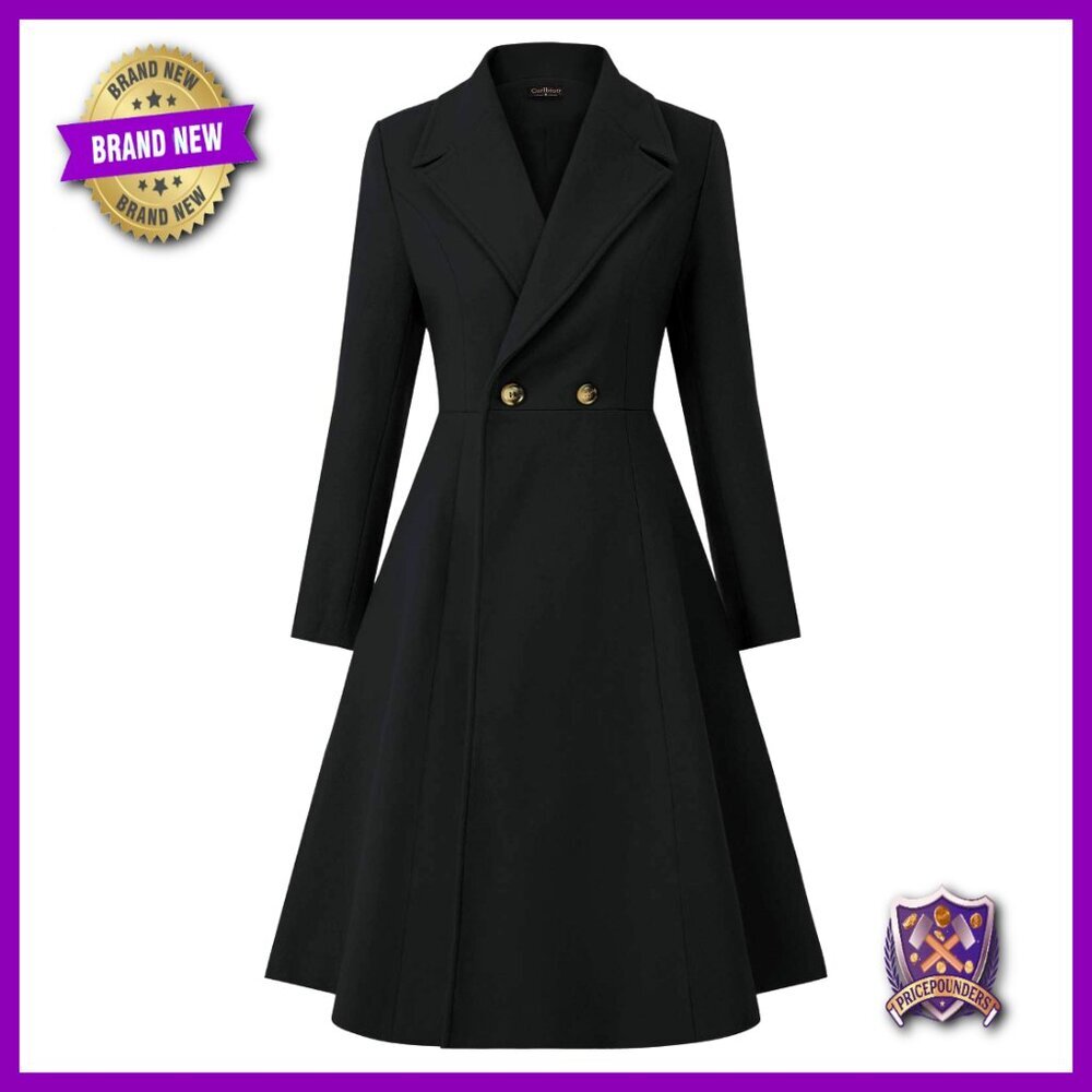 Double Breasted Pea Coat A-Line Trench Winter Dress Coat Classic Elegant Chic